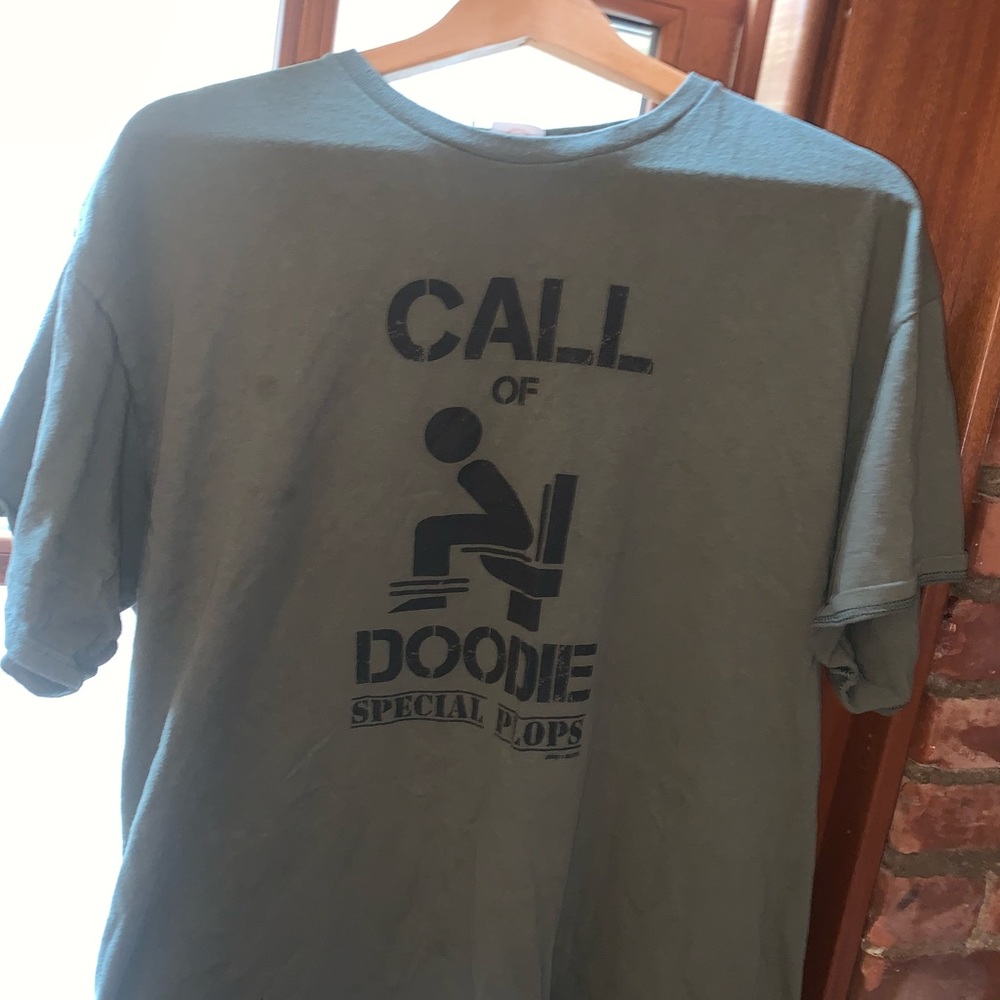 Men’s Large Call of Doodie Special Plops T Shirt Olive Green Black Print New.